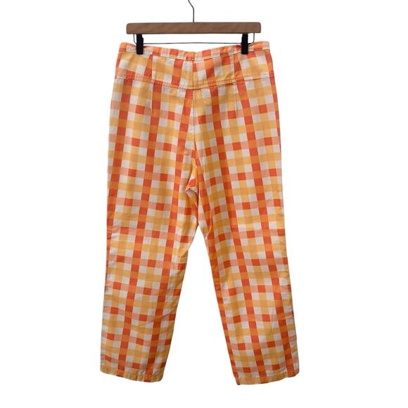 NWT Free People She's All That Printed Check Trouser Pants Yellow Orange Sz 12 - Picture 5 of 11